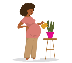 Pregnant woman watering plant