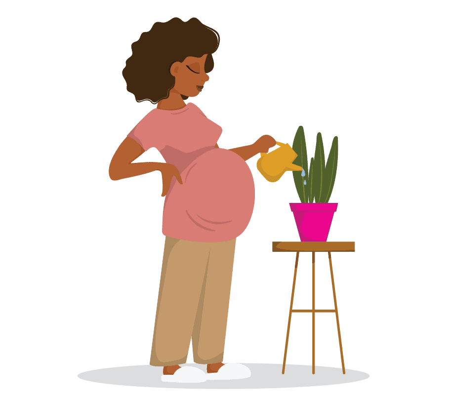 Pregnant woman watering plant