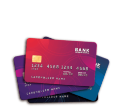 Stacked bank cards in different colours