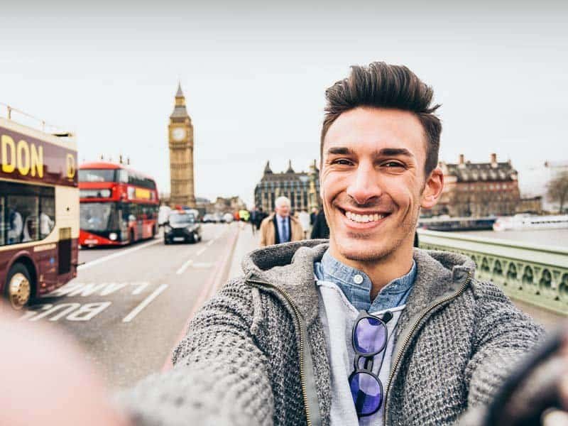 Man taking a selfie in London